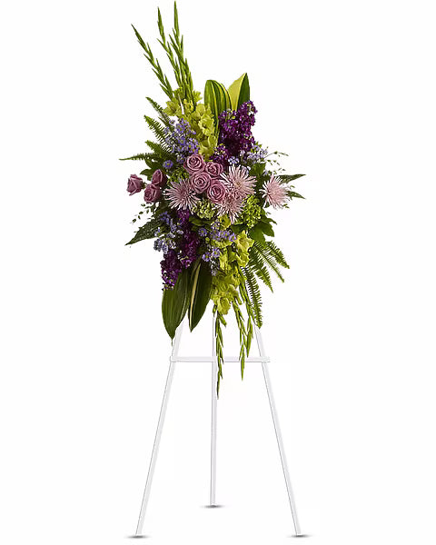 Floral arrangement on a white stand
